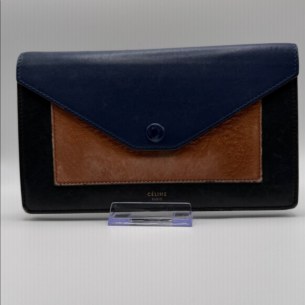 CÉLINE Tricolor Leather Envelope Clutch - Navy, Brown, Black